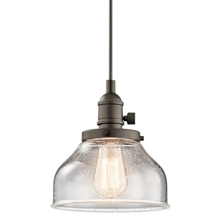 Kichler Avery Single Light 8" Wide Mini Pendant with Clear Seeded Glass Bell Shade Olde Bronze