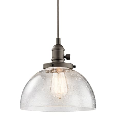 Kichler Avery Single Light 10" Wide Pendant with Clear Seedy Glass Shade Olde Bronze