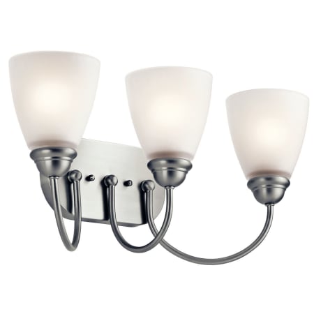 Kichler Jolie 3 Light 20" Wide LED Bathroom Vanity Light with Satin Etched Shades Brushed Nickel