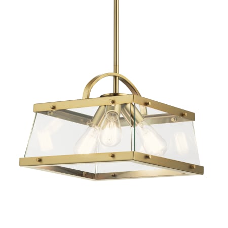 Kichler Darton 14" Wide Single Pendant / Semi-Flush Ceiling Fixture with Clear Glass Shade Brushed Natural Brass