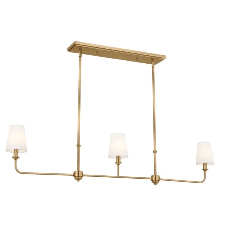 Kichler Pallas 3 Light 48" Wide Linear Chandelier with Linen Shades Brushed Natural Brass
