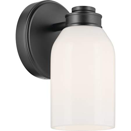 Kichler Shae 8" Tall Bathroom Sconce with Glossy White Opal Glass Shade Black