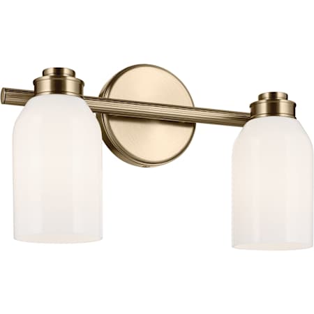 Kichler Shae 2 Light 15" Wide Vanity Light with Glossy White Opal Glass Shades Champagne Bronze