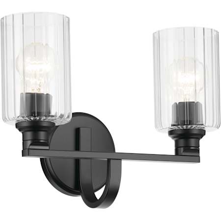 Kichler Gioe 2 Light 14" Wide Vanity Light with Clear Fluted Glass Shades Black