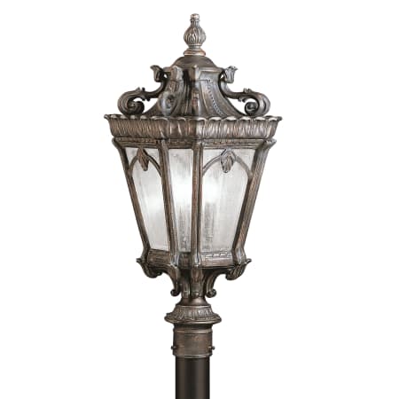 Kichler Tournai 3 Light 27" Tall Single Outdoor Post Light with Seedy Glass Panels Londonderry