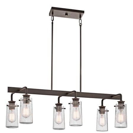 Kichler Braelyn 6 Light 34" Seeded Glass Linear Chandelier Olde Bronze