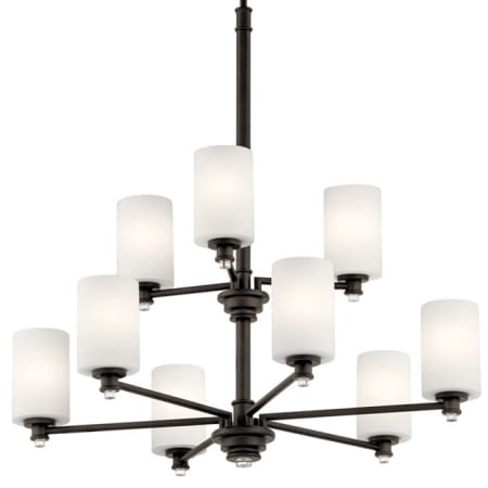 Kichler Joelson 9 Light 32" LED Chandelier with Satin Etched Cased Opal Shades Olde Bronze