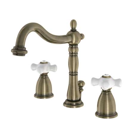 Kingston Brass Heritage 1.2 GPM Widespread Bathroom Faucet with Pop-Up Drain Assembly Antique Brass
