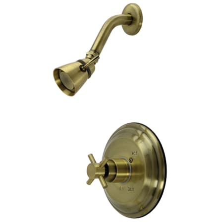 Kingston Brass Concord Shower Trim with Single Function Shower Head and Metal Cross Handle Antique Brass