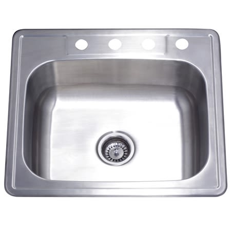 Kingston Brass Studio 22 Gauge Drop In Single Basin Stainless Steel Kitchen Sink with 4 Faucet Holes Brushed Nickel