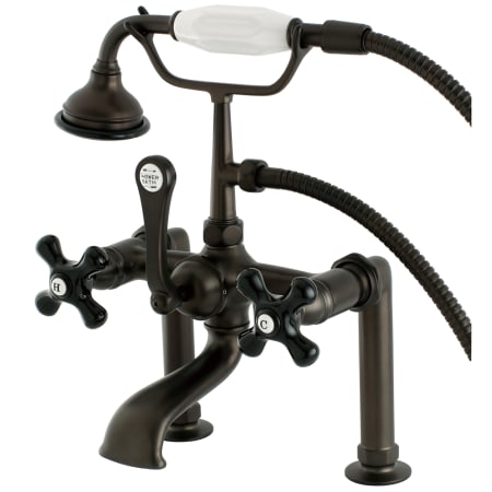 Kingston Brass Duchess Deck Mounted Clawfoot Tub Filler Trim with Cross Handles and Integrated Diverter - Handshower Included Oil Rubbed Bronze