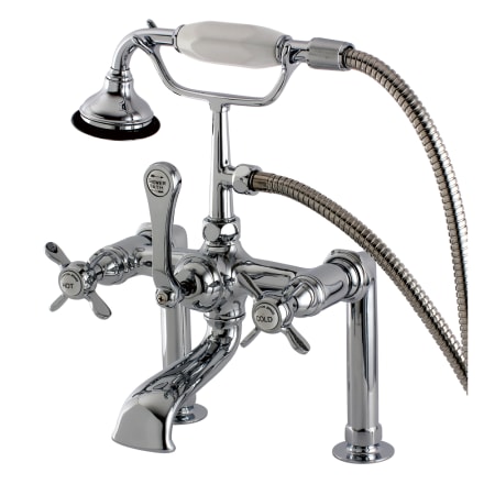 Kingston Brass Essex Deck Mounted Clawfoot Tub Filler Trim with Cross Handles and Integrated Diverter - Handshower Included Polished Chrome