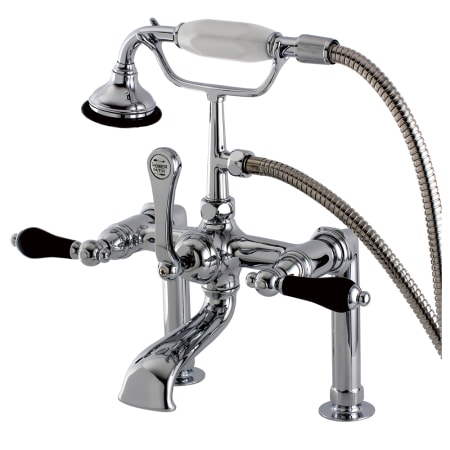 Kingston Brass Duchess Deck Mounted Clawfoot Tub Filler Trim with Lever Handles and Integrated Diverter - Handshower Included Polished Chrome