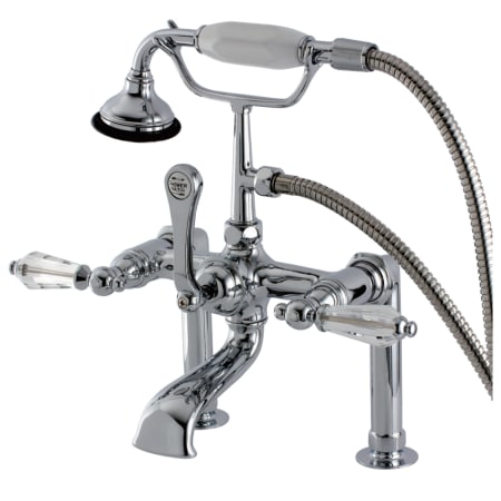Kingston Brass Wilshire Deck Mounted Roman Tub Filler with Built-In Diverter - Includes Hand Shower Polished Chrome