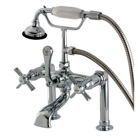 Kingston Brass Millennium Deck Mounted Clawfoot Tub Filler Trim with Cross Handles and Integrated Diverter - Handshower Included Polished Chrome