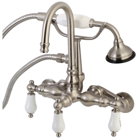Kingston Brass Vintage Wall Mounted Clawfoot Tub Filler with Built-In Diverter - Includes Hand Shower Brushed Nickel