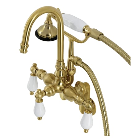 Kingston Brass Vintage Wall Mounted Clawfoot Tub Filler with Built-In Diverter – Includes Hand Shower Brushed Brass