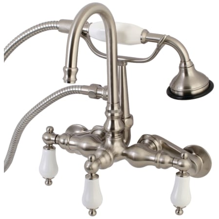 Kingston Brass Vintage Wall Mounted Clawfoot Tub Filler with Built-In Diverter - Includes Hand Shower Brushed Nickel