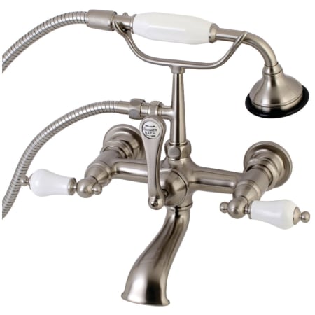 Kingston Brass Vintage Wall Mounted Clawfoot Tub Filler with Built-In Diverter - Includes Hand Shower Brushed Nickel