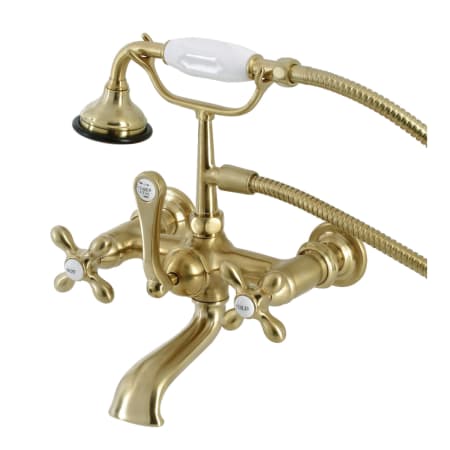 Kingston Brass Aqua Vintage Wall Mounted Tub Filler with Built-In Diverter – Includes Hand Shower Brushed Brass