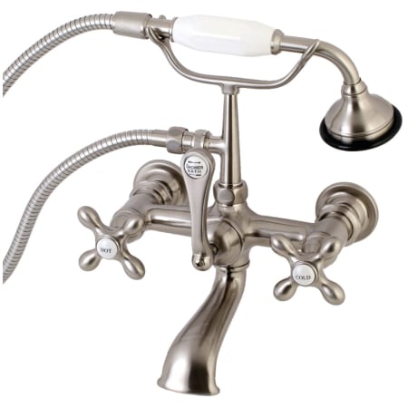 Kingston Brass Vintage Wall Mounted Clawfoot Tub Filler with Built-In Diverter - Includes Hand Shower Brushed Nickel