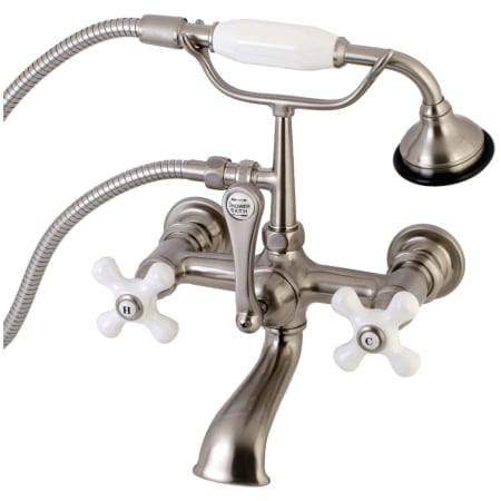 Kingston Brass Vintage Wall Mounted Clawfoot Tub Filler with Built-In Diverter - Includes Hand Shower Brushed Nickel