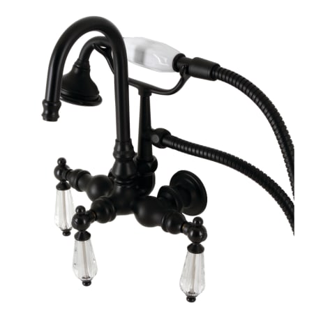 Kingston Brass Wilshire Wall Mounted Tub Filler with Built-In Diverter - Includes Hand Shower Matte Black