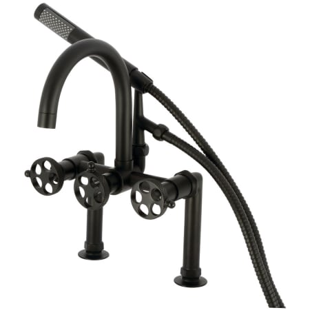 Kingston Brass Webb Deck Mounted Tub Filler with Built-In Diverter - Includes Hand Shower Matte Black