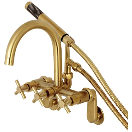 Kingston Brass Concord Wall Mounted Clawfoot Tub Filler with Built-In Diverter - Includes Hand Shower Brushed Brass