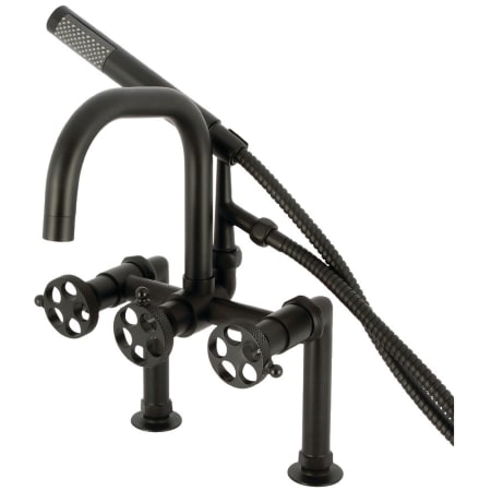Kingston Brass Webb Deck Mounted Tub Filler with Built-In Diverter - Includes Hand Shower Matte Black