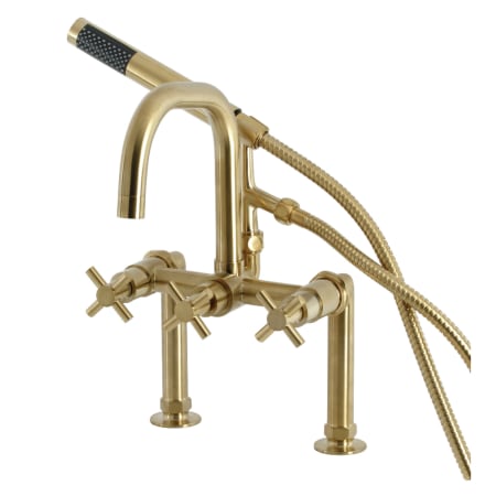 Kingston Brass Concord Deck Mounted Clawfoot Tub Filler with Built-In Diverter – Includes Hand Shower Brushed Brass