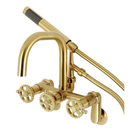 Kingston Brass Fuller Wall Mounted Tub Filler with Built-In Diverter - Includes Hand Shower Brushed Brass