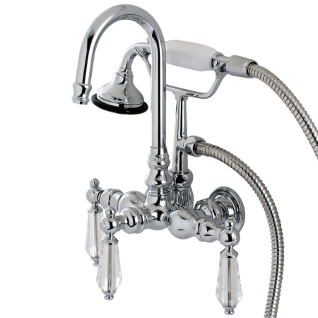 Kingston Brass Wilshire Wall Mounted Tub Filler Trim with Lever Handles and Integrated Diverter - Handshower Included Chrome