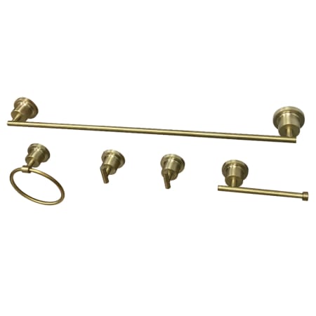 Kingston Brass Concord 5 Piece Bathroom Package with 18" Towel Bar, Robe Hook, Towel Ring, Toilet Paper Holder Brushed Brass