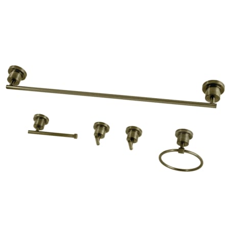 Kingston Brass Concord 5 Piece Bathroom Package with 24" Towel Bar, Robe Hook, Towel Ring, Toilet Paper Holder Antique Brass