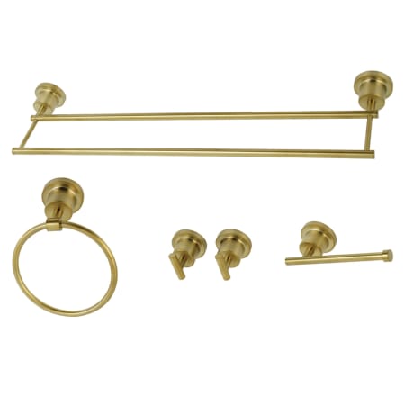 Kingston Brass Concord 5 Piece Bathroom Package with 24" Towel Bar, Robe Hook, Towel Ring, Toilet Paper Holder Brushed Brass