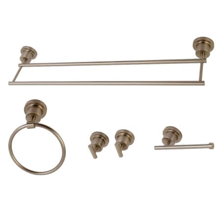 Kingston Brass Concord 5 Piece Bathroom Package with 24" Towel Bar, Robe Hook, Towel Ring, Toilet Paper Holder Brushed Nickel