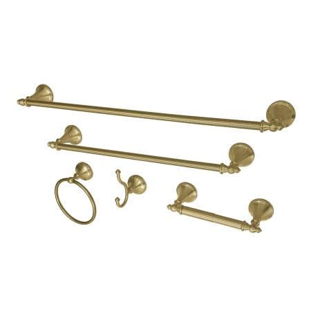 Kingston Brass Naples 5 Piece Bathroom Package with (1) 18" and (1) 24" Towel Bar, Robe Hook, Towel Ring, Toilet Paper Holder Brushed Brass