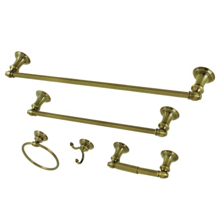 Kingston Brass Provence 5 Piece Bathroom Package with (1) 18" and (1) 24" Towel Bar, Robe Hook, Towel Ring, Toilet Paper Holder Antique Brass