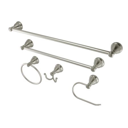 Kingston Brass Mesa Verde 5 Piece Bathroom Package with (1) 18" and (1) 24" Towel Bar, Robe Hook, Towel Ring, Toilet Paper Holder Brushed Nickel