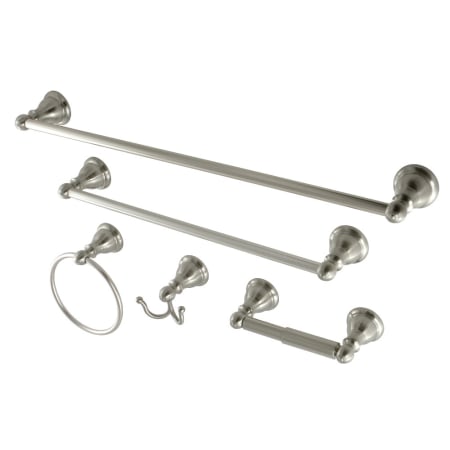 Kingston Brass Santa Fe 5 Piece Bathroom Package with (1) 18" and (1) 24" Towel Bar, Robe Hook, Towel Ring, Toilet Paper Holder Brushed Nickel