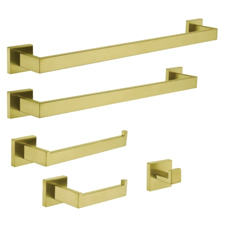 Kingston Brass Markus 5 Piece Bathroom Package with 24" Towel Bar, 18" Towel Bar, Towel Ring, Robe Hook, and Toilet Paper Holder Brushed Brass