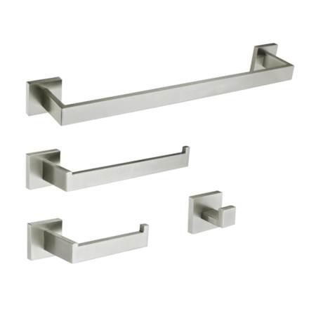 Kingston Brass Lasdun 4 Piece Bathroom Accessory Set - Includes Towel Bar, Towel Holder, Robe Hook, and Toilet Paper Holder Brushed Nickel
