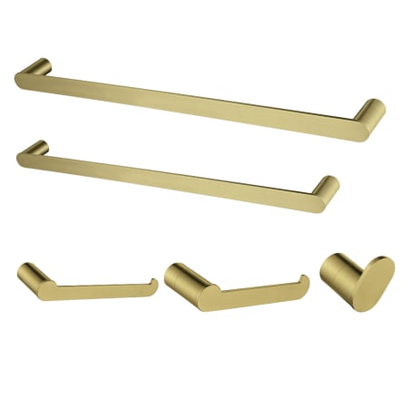 Kingston Brass Dessau 5 Piece Bathroom Package with 24" Towel Bar, 18" Towel Bar, Towel Ring, Robe Hook, and Toilet Paper Holder Brushed Brass