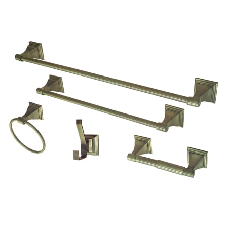 Kingston Brass Monarch 5 Piece Bathroom Package with (1) 18" and (1) 24" Towel Bar, Robe Hook, Towel Ring, Toilet Paper Holder Antique Brass