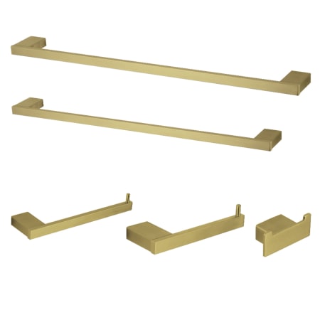 Kingston Brass Metzinger 5 Piece Bathroom Package with 24" Towel Bar, 18" Towel Bar, Towel Ring, Robe Hook, and Toilet Paper Holder Brushed Brass