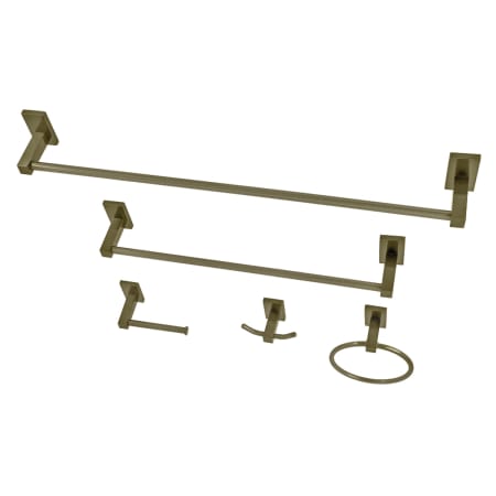 Kingston Brass Continental 5 Piece Bathroom Package with (1) 18" and (1) 24" Towel Bar, Robe Hook, Towel Ring, Toilet Paper Holder Antique Brass
