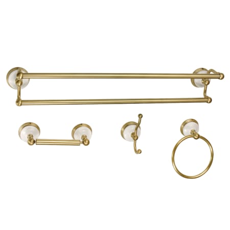 Kingston Brass Victorian 4 Piece Bathroom Package with 24" Towel Bar, Robe Hook, Towel Ring, Toilet Paper Holder Brushed Brass