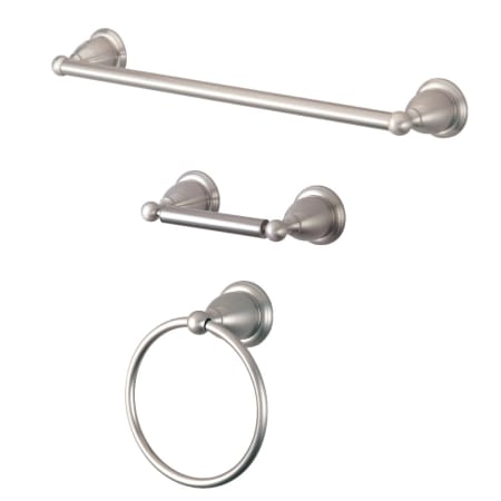 Kingston Brass Heritage 3 Piece Bathroom Package with 24" Towel Bar, Towel Ring, Toilet Paper Holder Brushed Nickel
