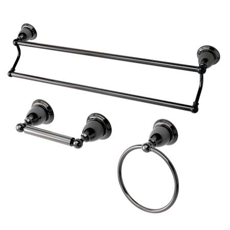 Kingston Brass Heritage 3 Piece Bathroom Package with 24" Towel Bar, Towel Ring, Toilet Paper Holder Black Stainless